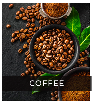 Coffee beans and powdered coffee in bowl