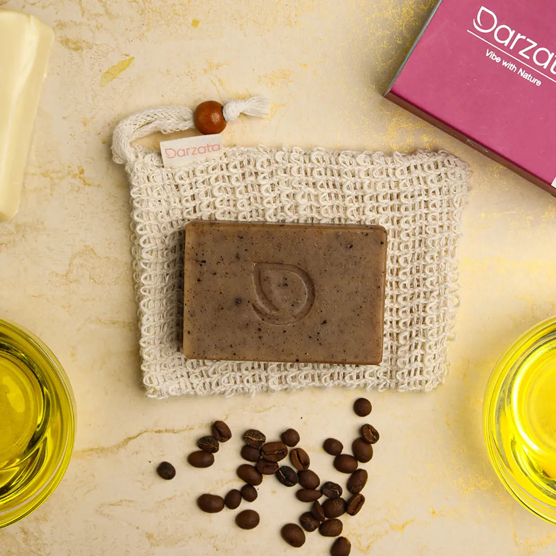 Top view of Darzata Coffee Olive oil Soap with natural ingredients