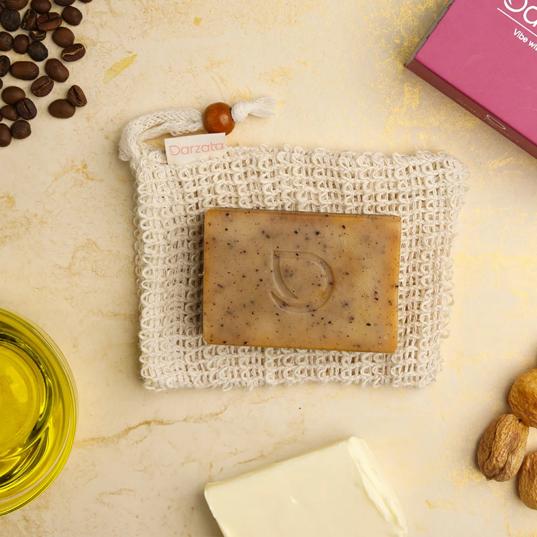 Top view of Darzata Coffee Rosehip oil Soap with natural ingredients