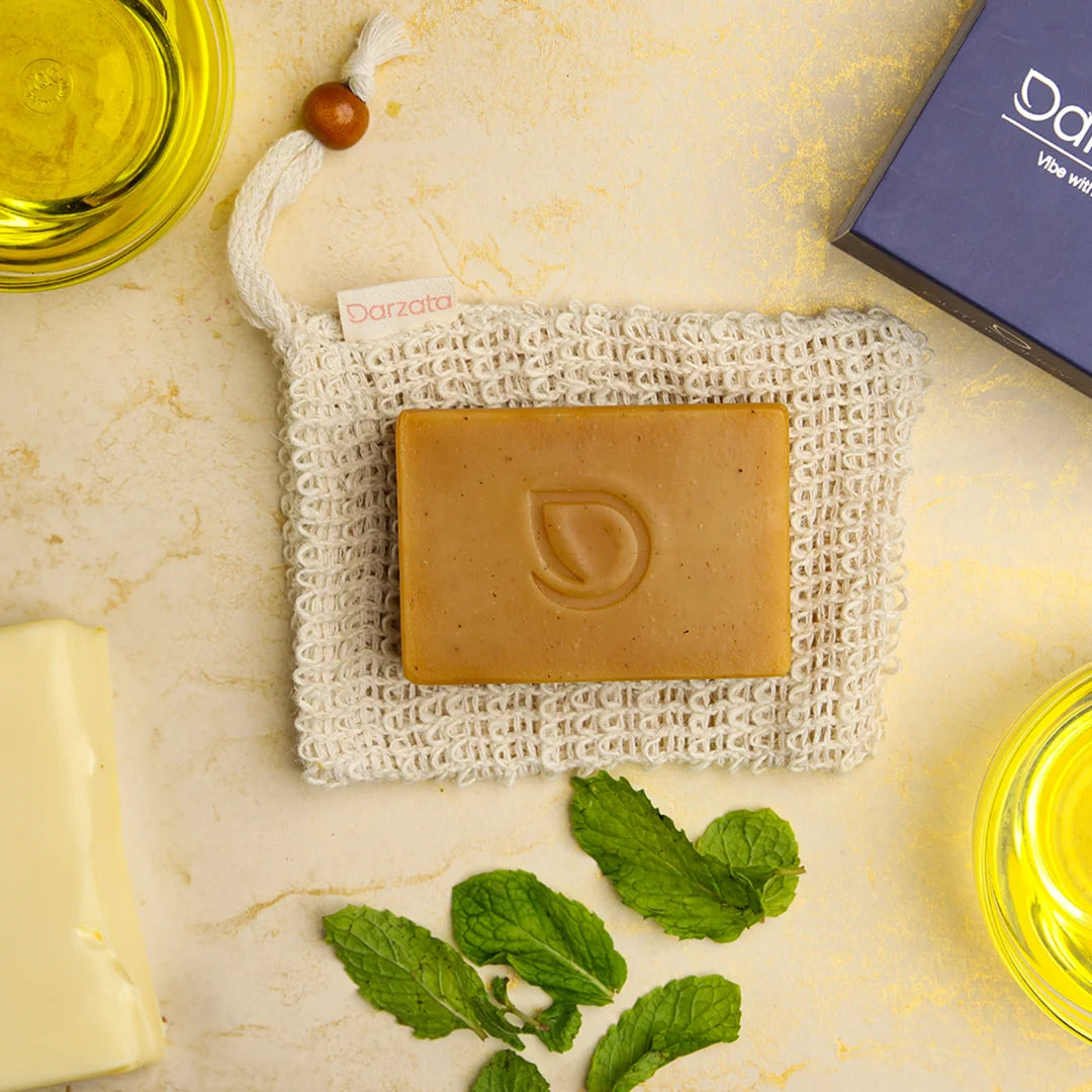 Top view of Darzata Tea tree peppermint anti acne Soap with natural ingredients