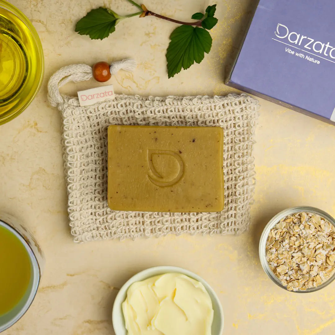 Top view of Darzata Green Tea Witch Hazel Soap with natural ingredients