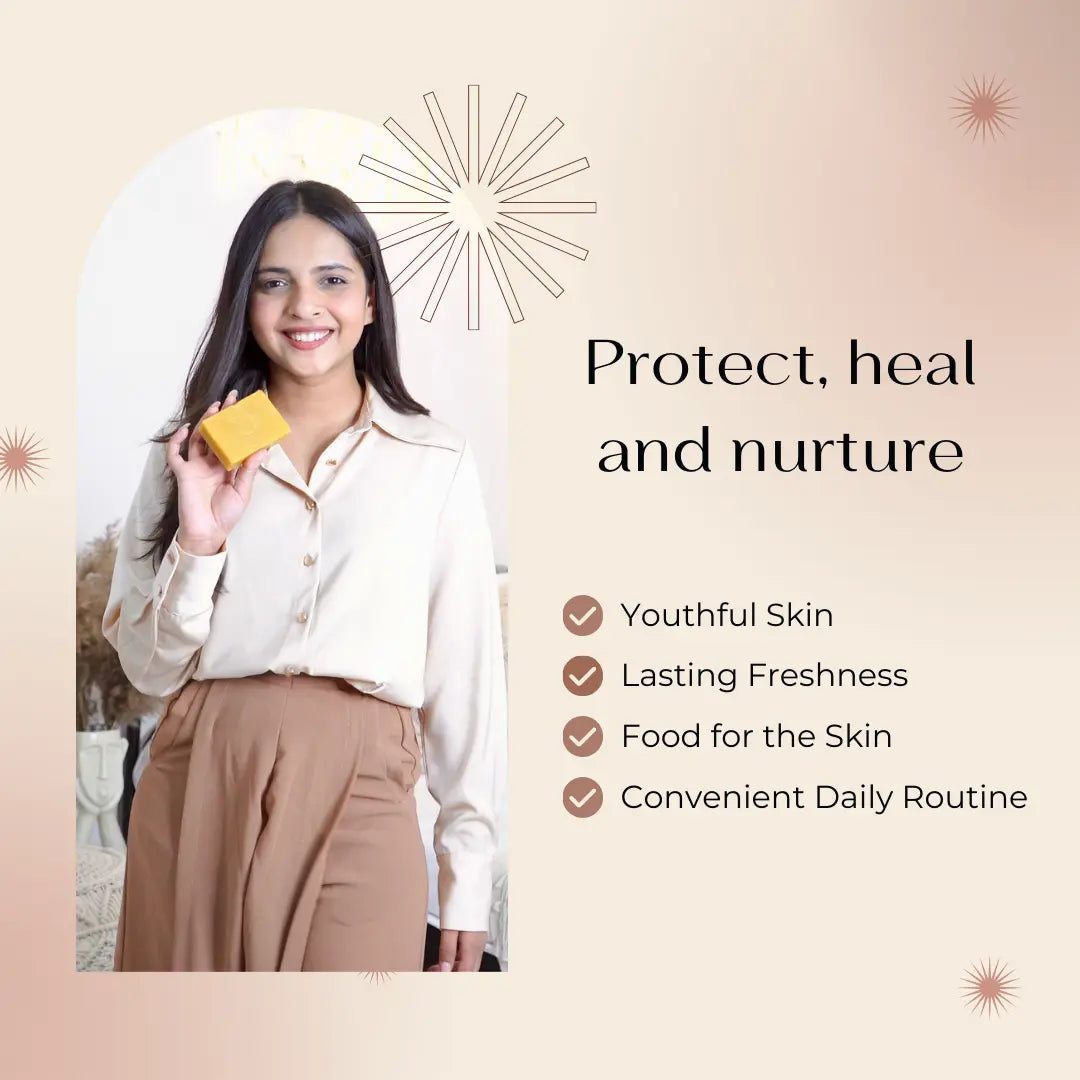 Smiling woman holding Darzata soap highlighting benefits of Darzata soap