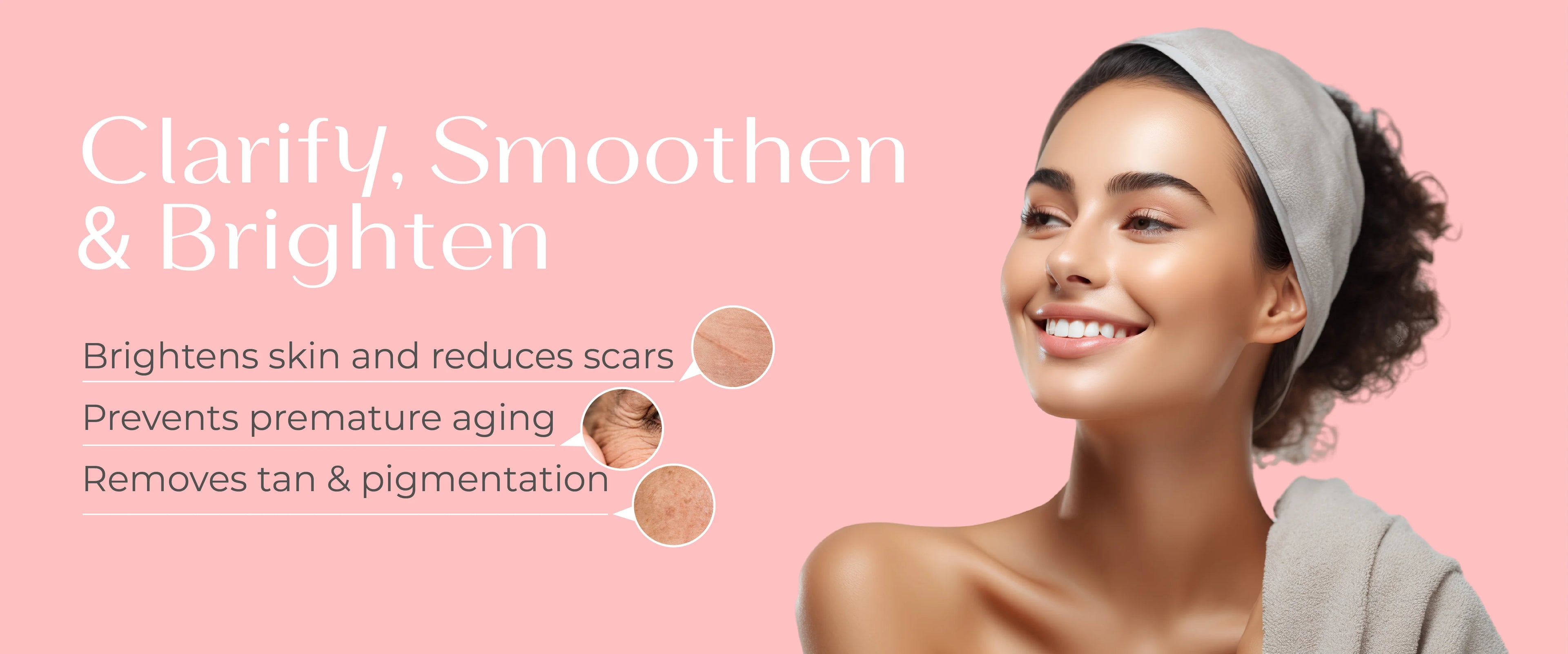 Woman with clear skin smiling highlighting benefits of Darzata Anti Blemish Mask