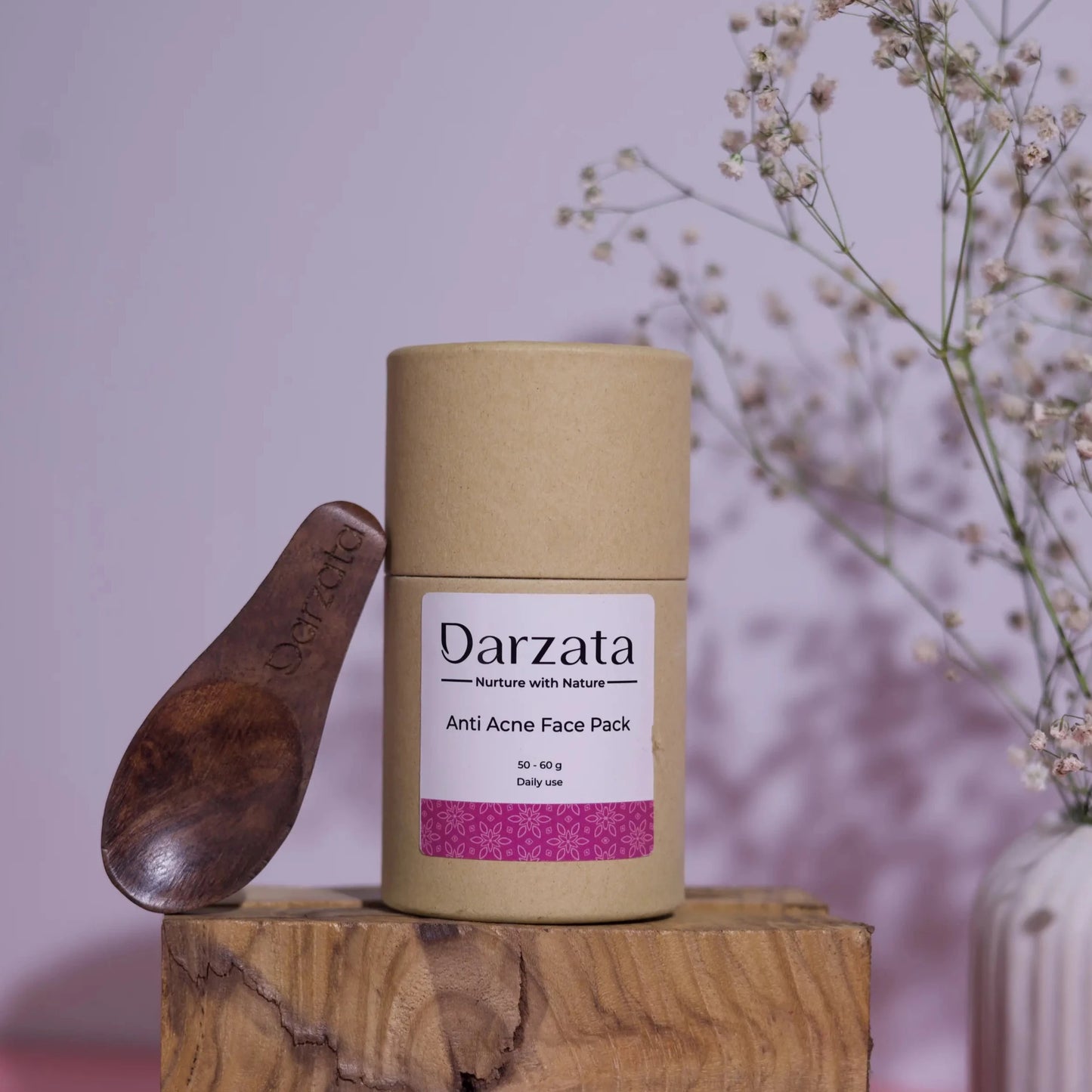 Darzata natural Anti Acne Face Pack tube packaging with wooden spoon