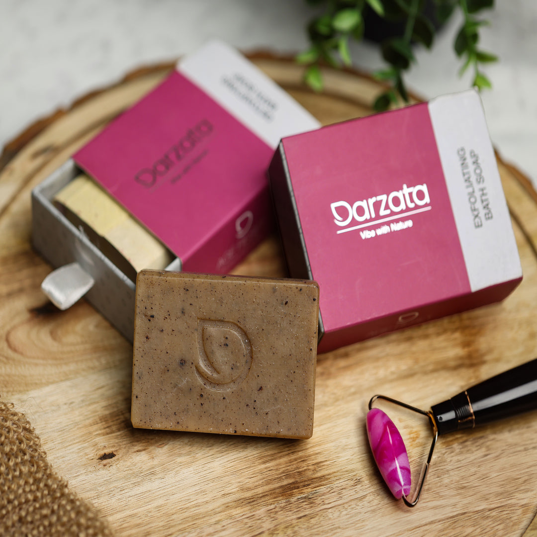 Coffee olive oil soap and jade face roller with Darzata Packaging
