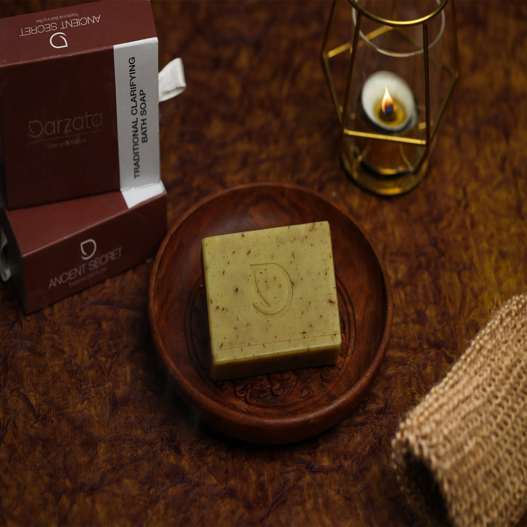 Multani mitti soap kept in a bowl with Darzata packaging