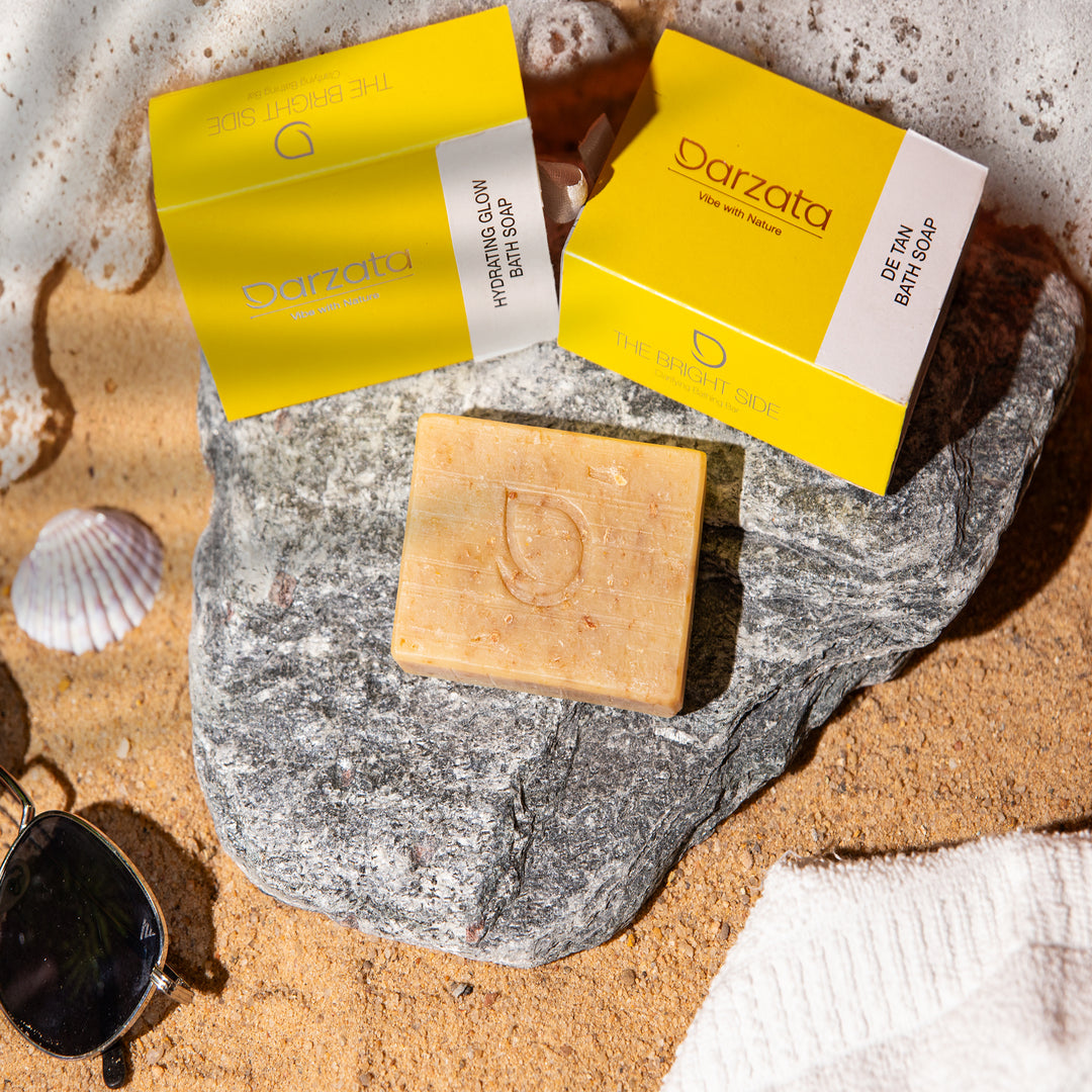 Potato honey soap kept on a stone under sun
