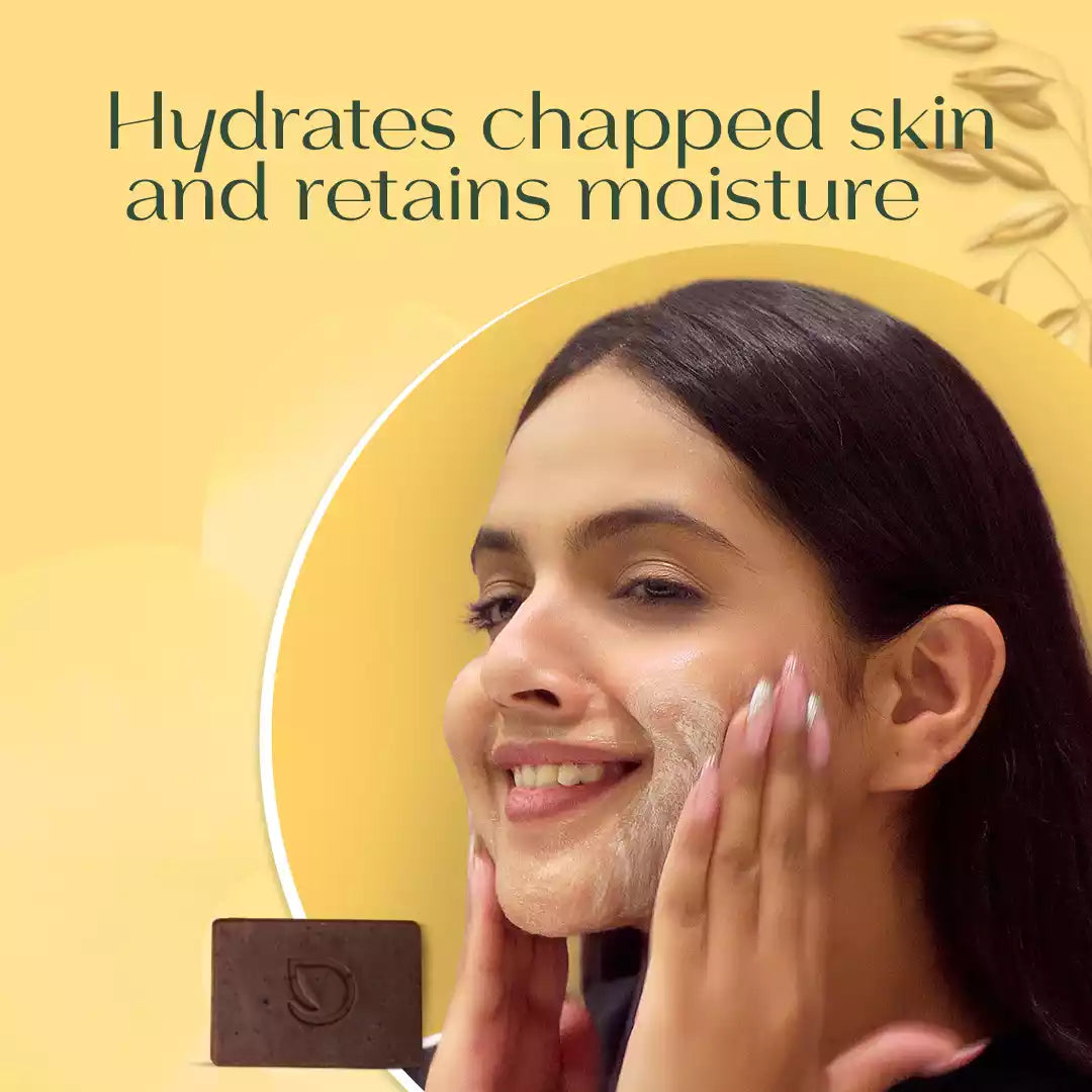 Woman washing her face with vanilla almond soap highlighting its benefits