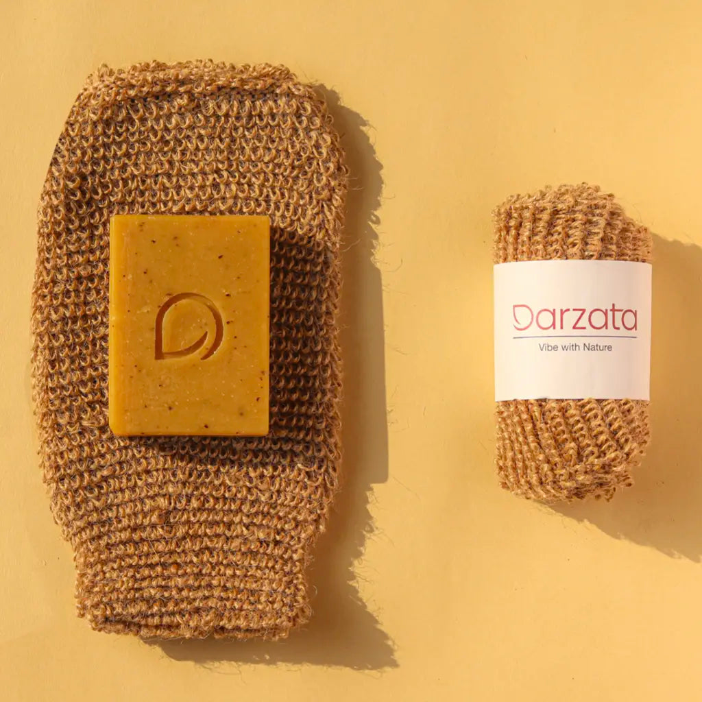 Darzata soap kept on Jute exfoliating glove