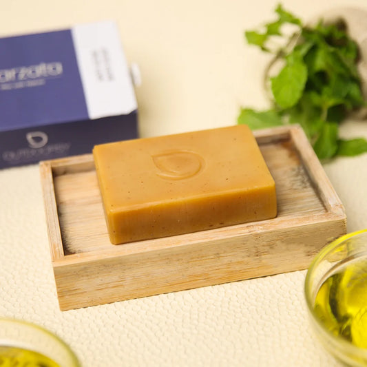 Tea tree oil and peppermint anti acne soap with darzata packaging and natural ingredients