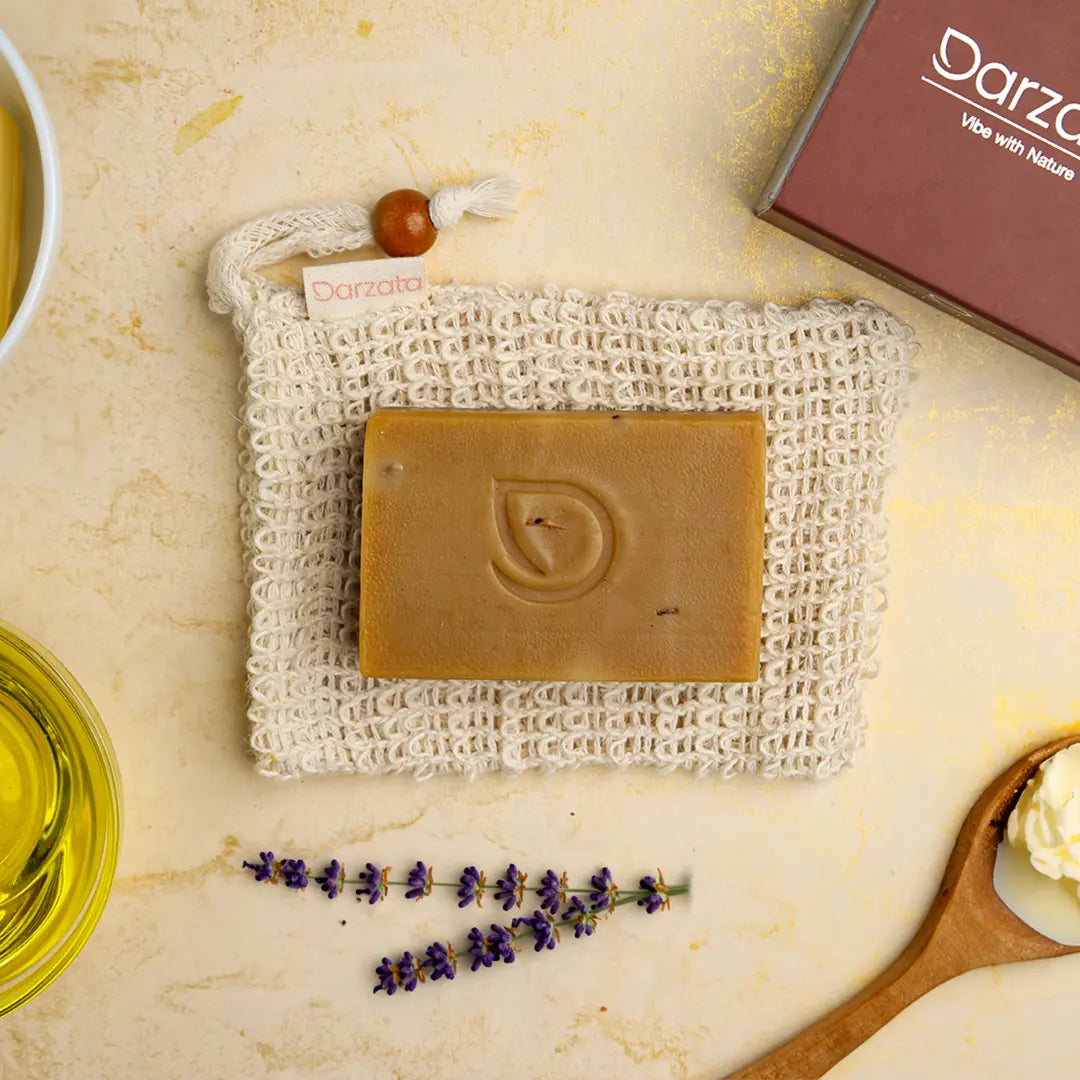 Top view of Darzata Kashmiri Lavender Soap with natural ingredients 