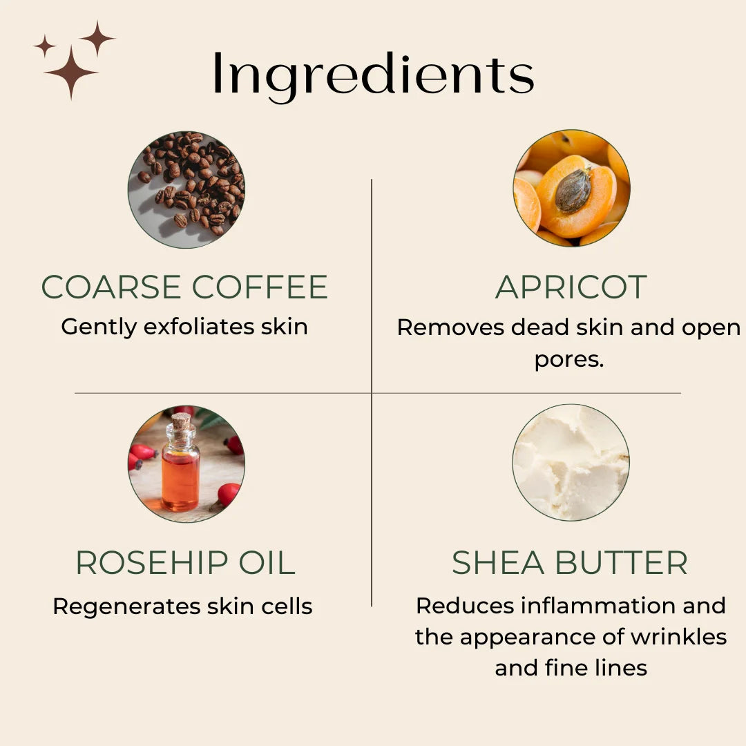 Benefits of natural ingredients used in Coffee Rosehip oil soap