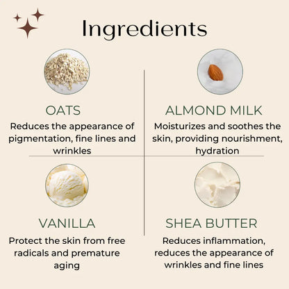 Ingredients of vanilla almond oats soap with their benefits