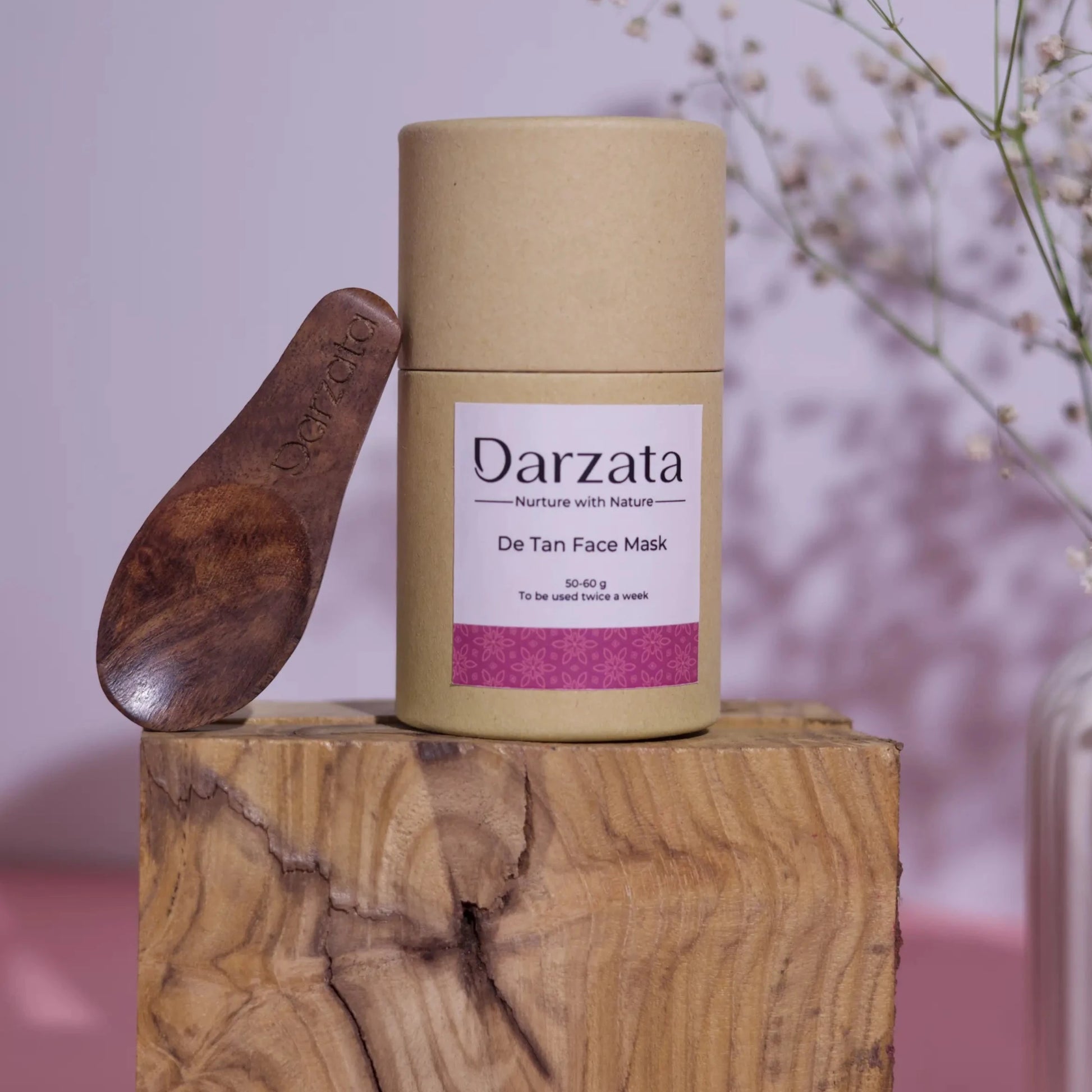 Darzata natural De Tan Face Mask tube packaging with wooden spoon