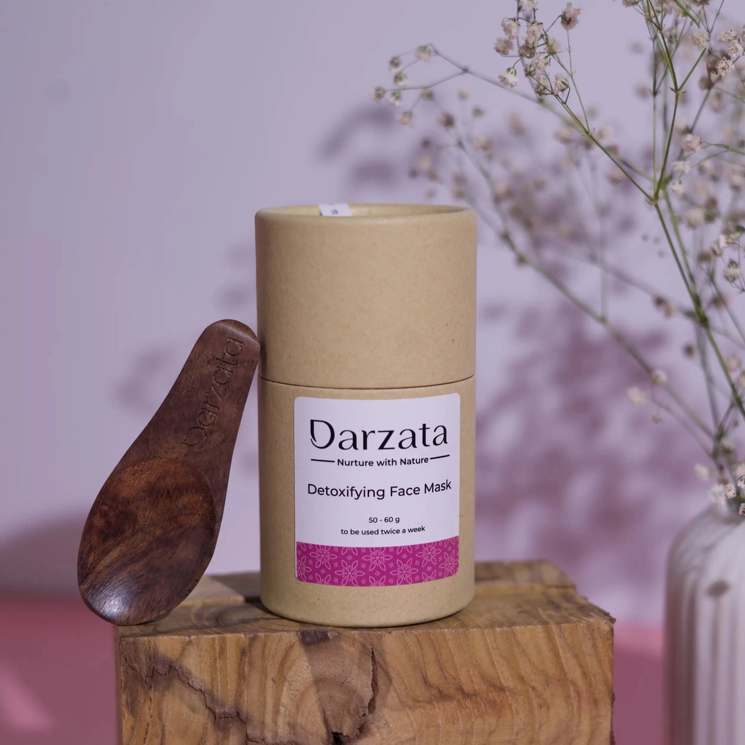 Darzata natural Detoxifying face mask tube packaging with wooden spoon